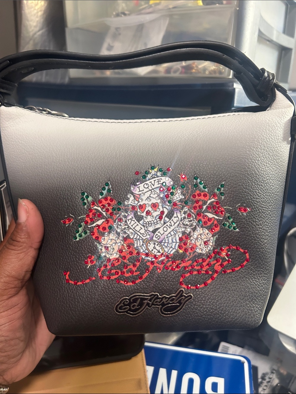 Ed Hardy Women's Gray Ombre Embellished Top-Handle Bag